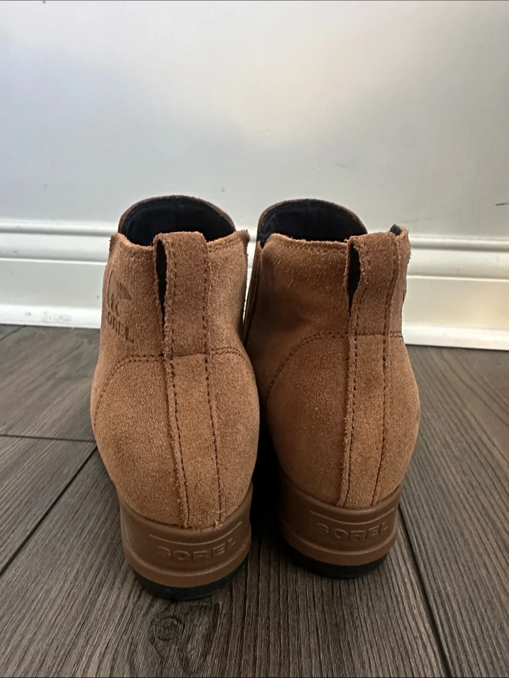 Sorel Womens Evie Boots‎ 7.5 Brown Leather Suede Chelsea Bootie Mid Wedge Heel